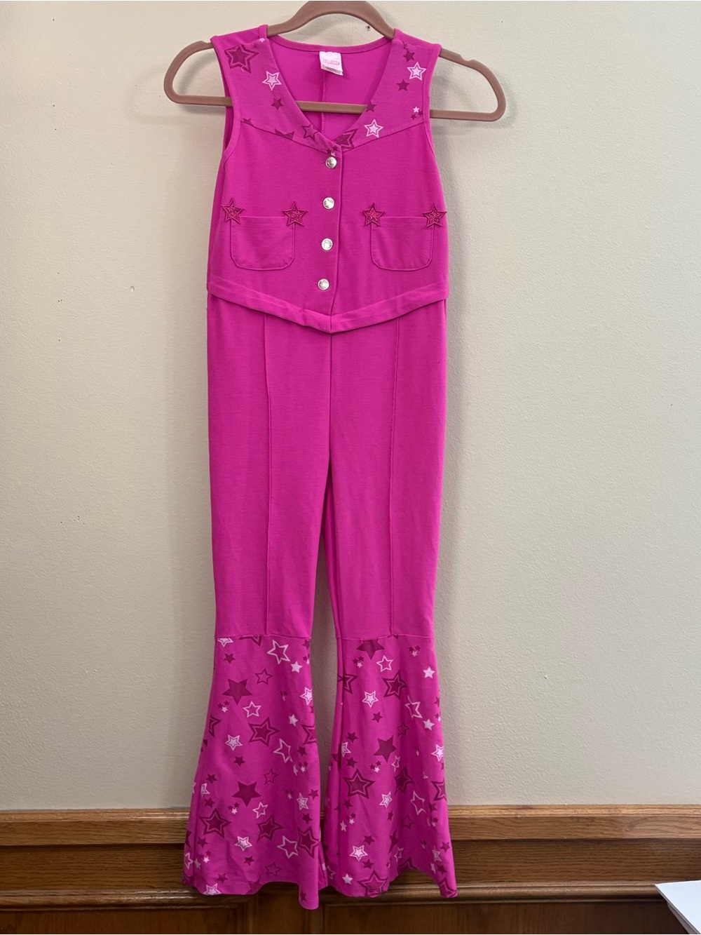 Barbie Movie Kids Size M Hot Pink Jumpsuit Western Costume Halloween Buttons